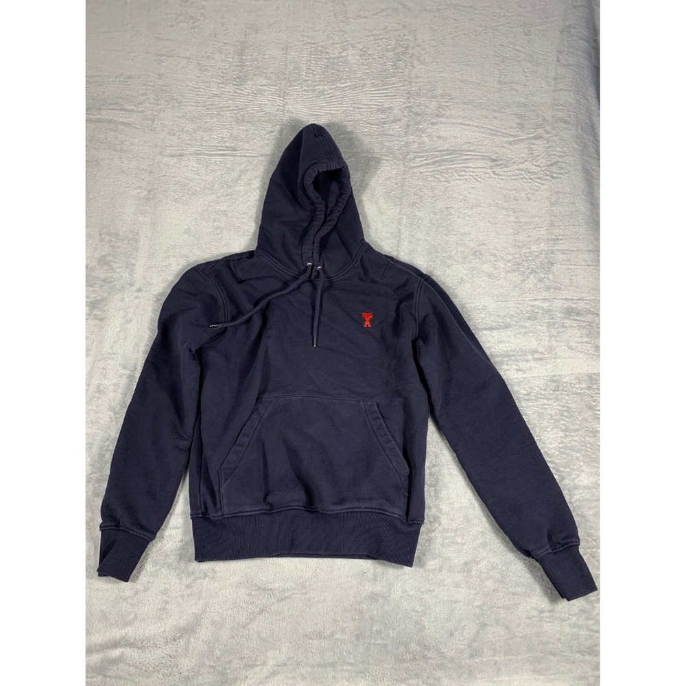 Ami Paris de Coeur Hoodie Navy Blue 100% Cotton Pullover Men's Med Used